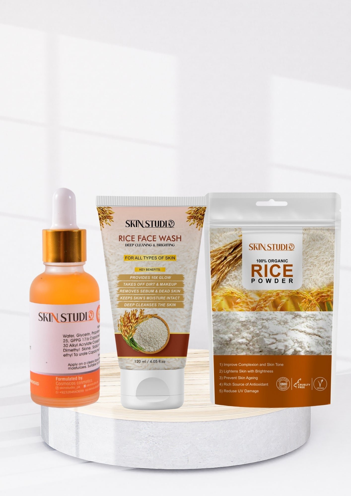 Rice Face Wash, Rice Powder & Vitamin C Serum Bundle Deal