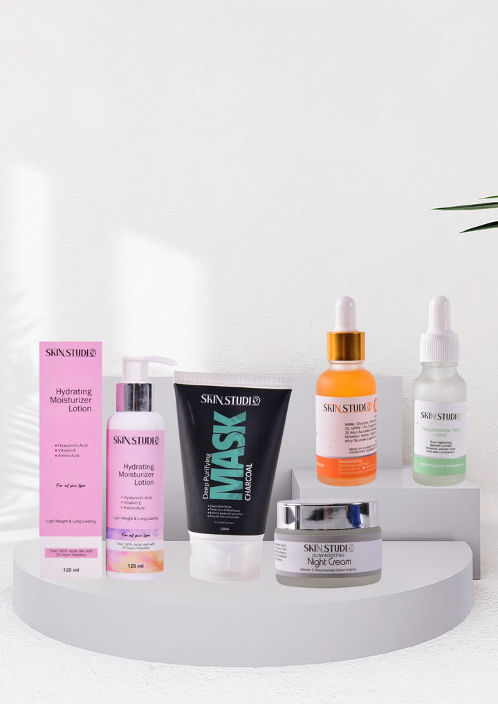 Fresh Vitamin C Serum, Niacinamide 10%+ Zinc Serum, Glow Boosting ( Night Cream ), Hydrating Moisturizer & Lotion & Purifying Charcoal Mask Bundle Deal